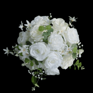 Boule de fleurs de 42 cm roses blanches et gypsophiles