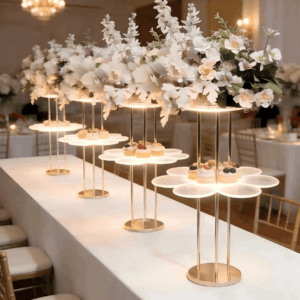 Centre de table présentoir LED métal doré en forme de feuilles Fololia